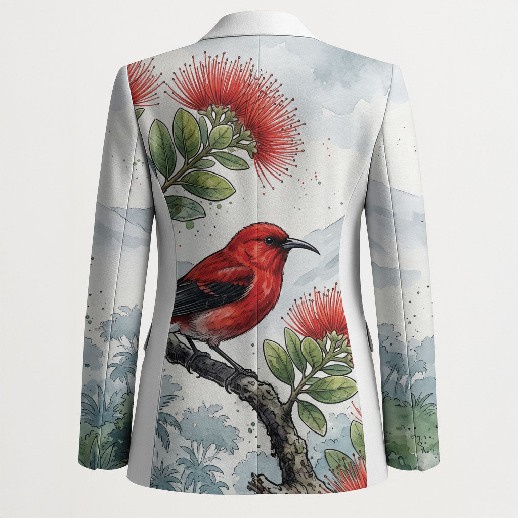 Aloha Hawaii Apapane Ohia Lehua Watercolor Blazer