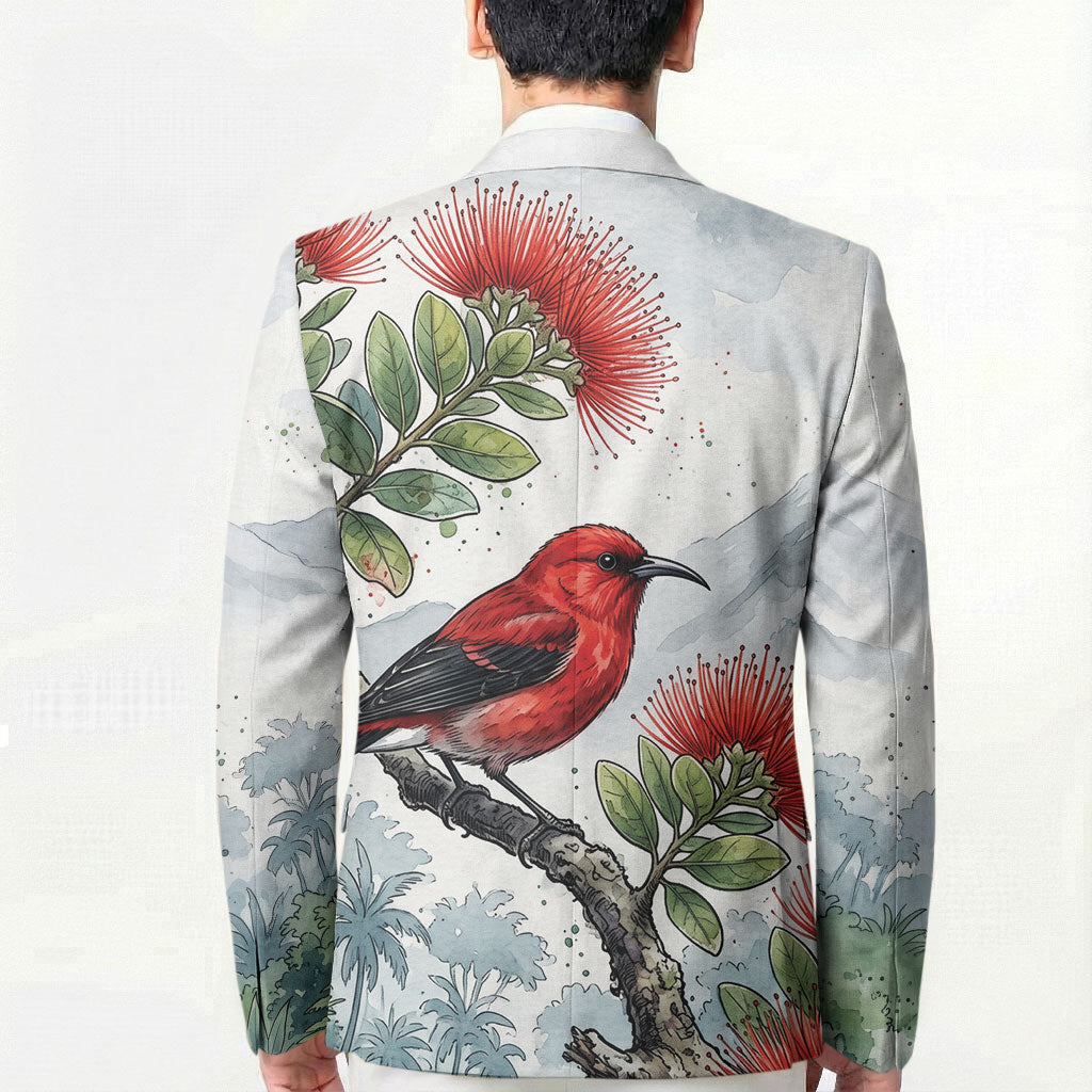 Aloha Hawaii Apapane Ohia Lehua Watercolor Blazer