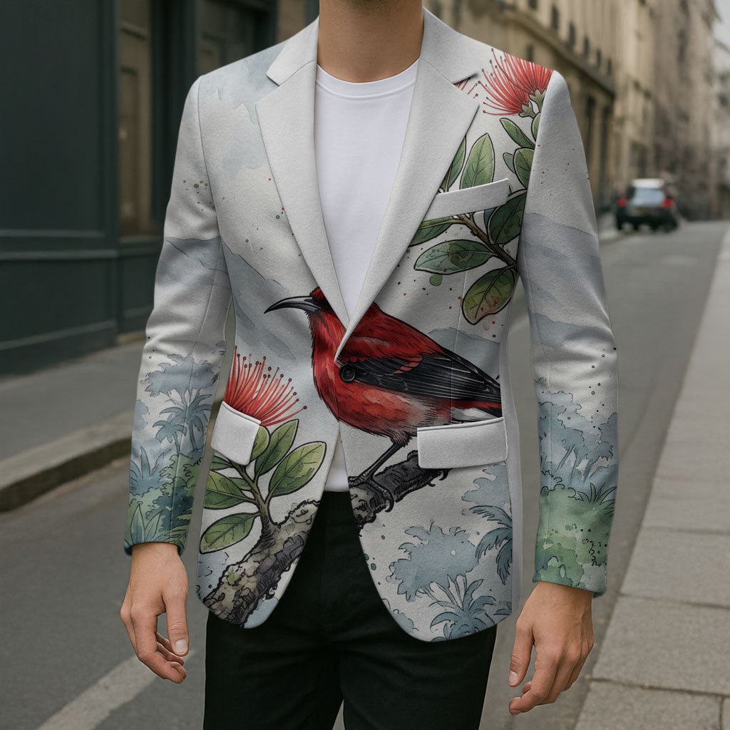 Aloha Hawaii Apapane Ohia Lehua Watercolor Blazer