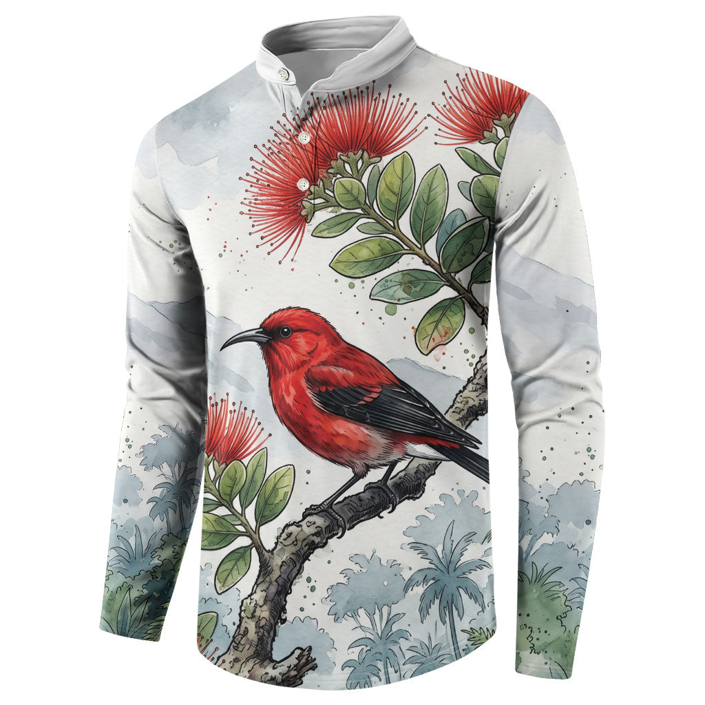 Aloha Hawaii Apapane Ohia Lehua Watercolor Button Sweatshirt