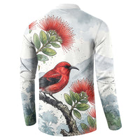 Aloha Hawaii Apapane Ohia Lehua Watercolor Button Sweatshirt