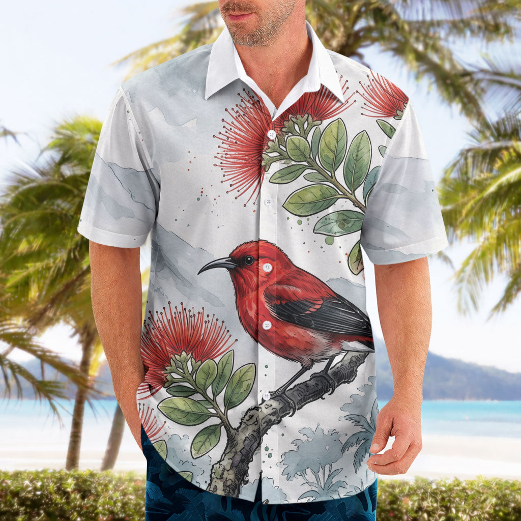 Aloha Hawaii Apapane Ohia Lehua Watercolor Hawaiian Shirt LT14 - Polynesian Pride