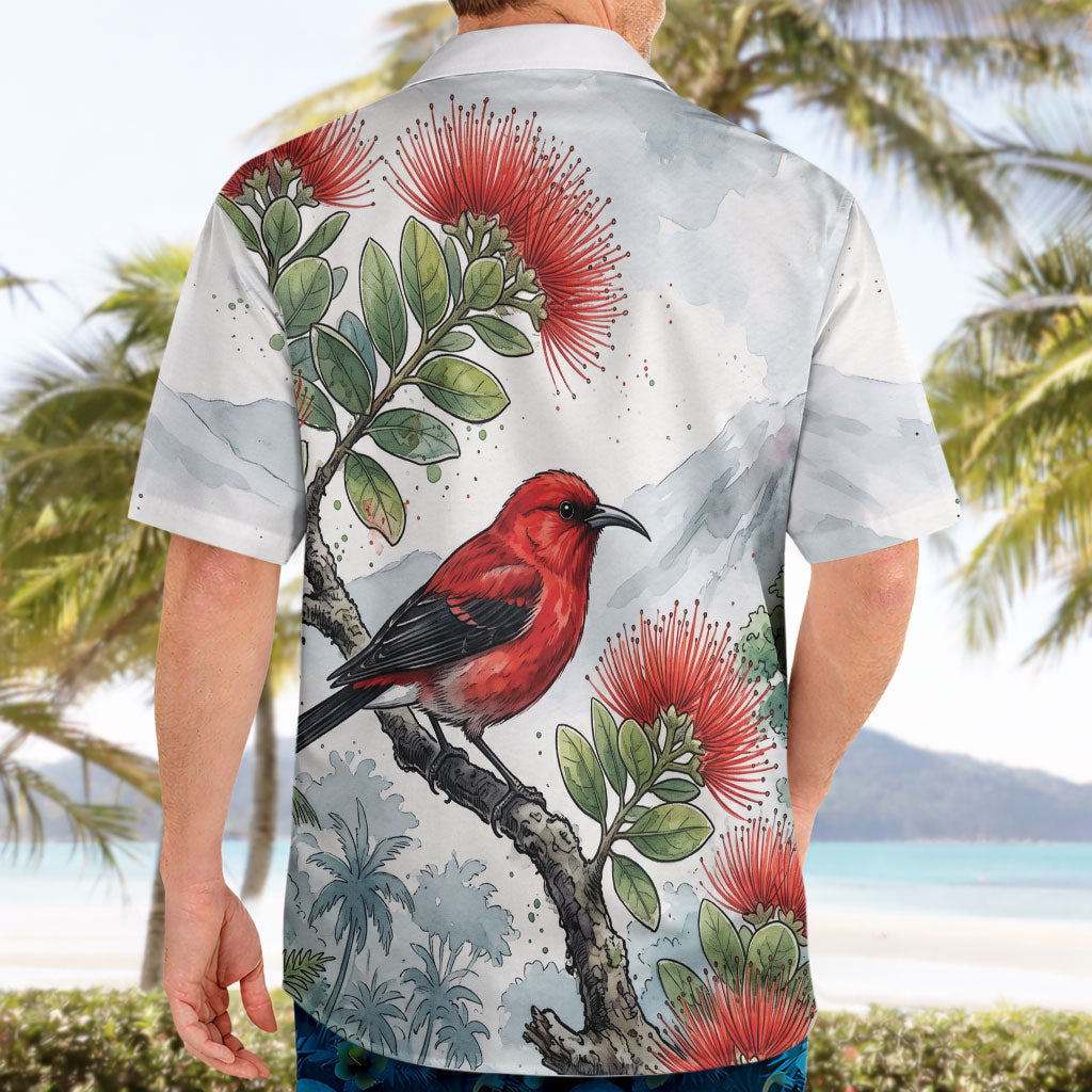 Aloha Hawaii Apapane Ohia Lehua Watercolor Hawaiian Shirt LT14 - Polynesian Pride