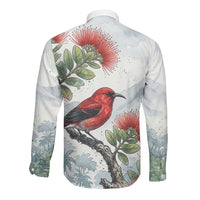 Aloha Hawaii Apapane Ohia Lehua Watercolor Long Sleeve Button Shirt LT14 - Polynesian Pride