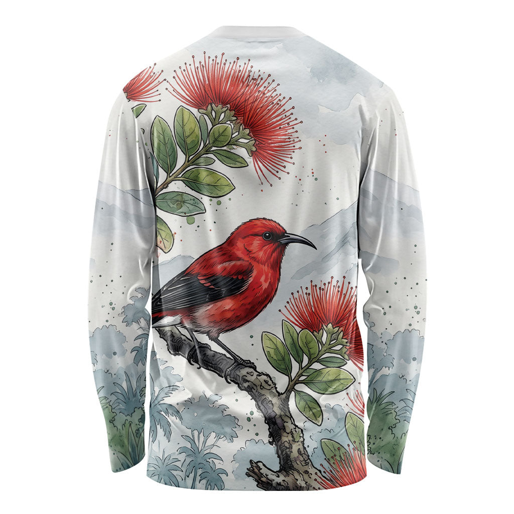 Aloha Hawaii Apapane Ohia Lehua Watercolor Long Sleeve Shirt LT14 - Polynesian Pride