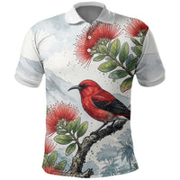 Aloha Hawaii Apapane Ohia Lehua Watercolor Polo Shirt LT14 Watercolor - Polynesian Pride