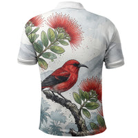 Aloha Hawaii Apapane Ohia Lehua Watercolor Polo Shirt LT14 - Polynesian Pride