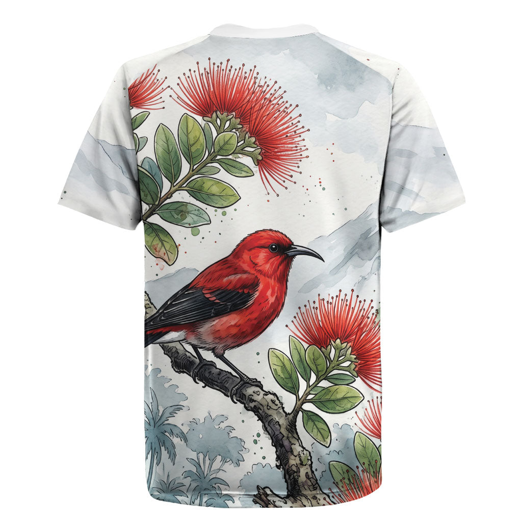 Aloha Hawaii Apapane Ohia Lehua Watercolor Rugby Jersey