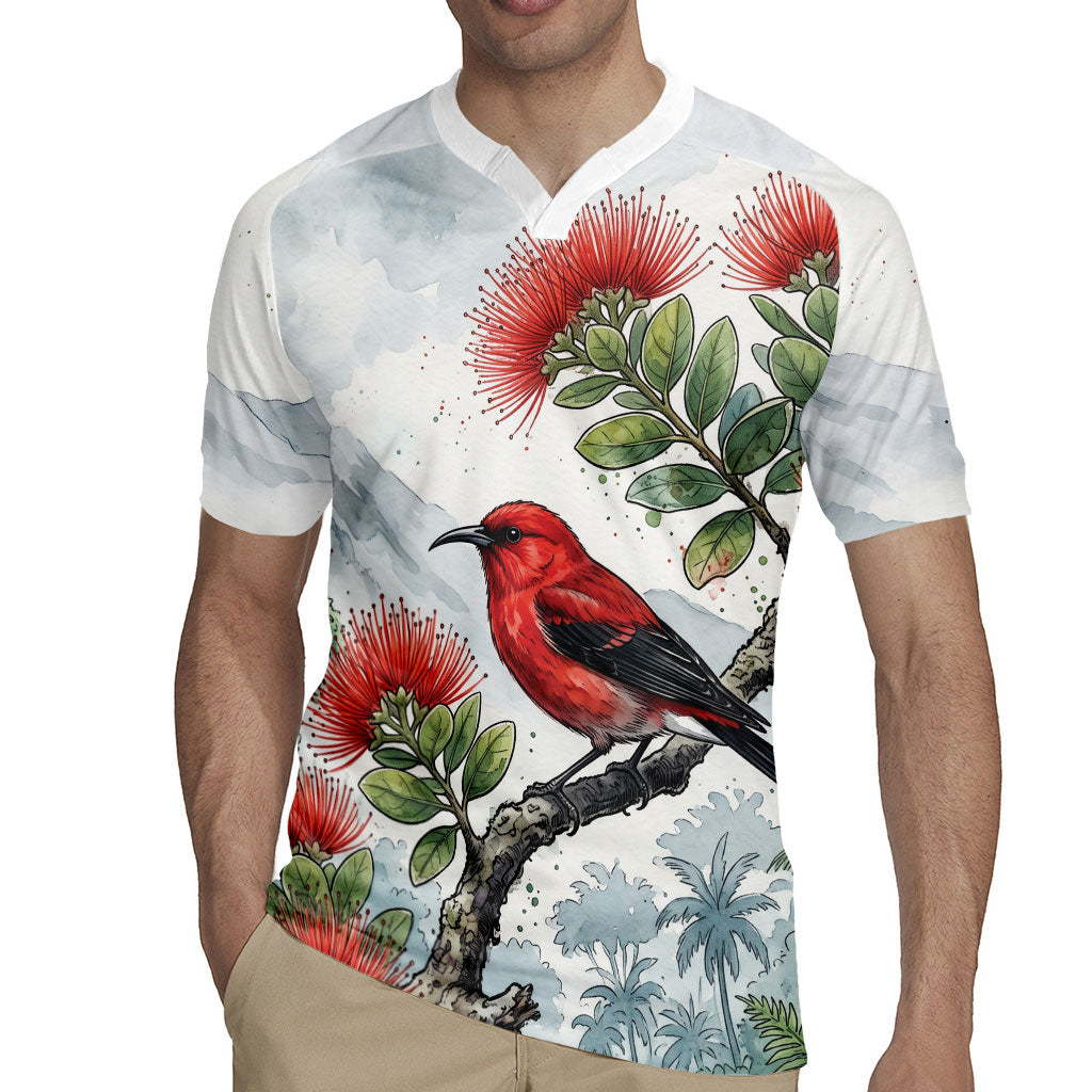 Aloha Hawaii Apapane Ohia Lehua Watercolor Rugby Jersey
