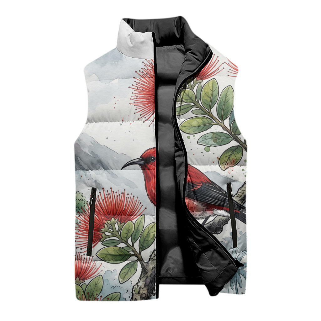 Aloha Hawaii Apapane Ohia Lehua Watercolor Sleeveless Puffer Jacket LT14 - Polynesian Pride
