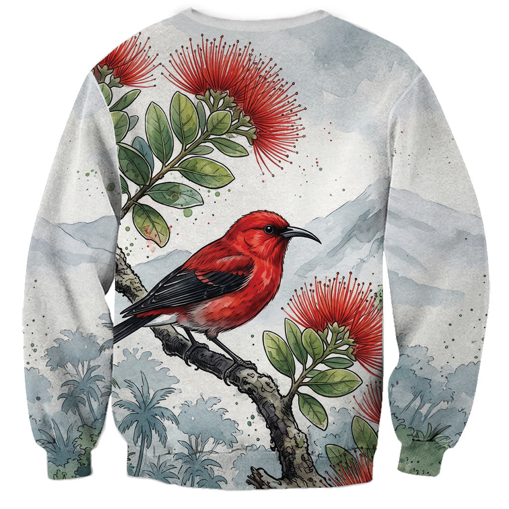 Aloha Hawaii Apapane Ohia Lehua Watercolor Sweatshirt LT14 - Polynesian Pride