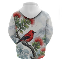 Aloha Hawaii Apapane Ohia Lehua Watercolor Zip Hoodie LT14 - Polynesian Pride