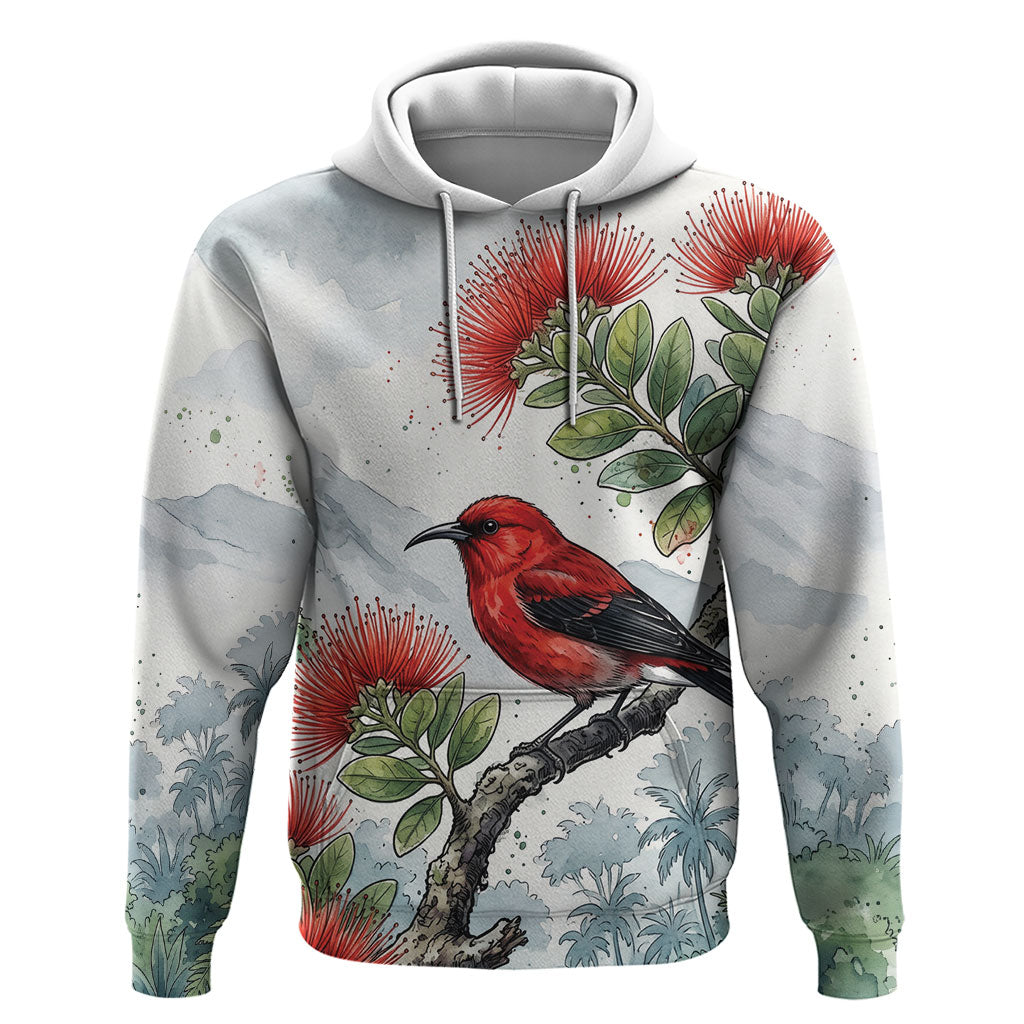 Aloha Hawaii Apapane Ohia Lehua Watercolor Zip Hoodie LT14 Pullover Hoodie Watercolor - Polynesian Pride