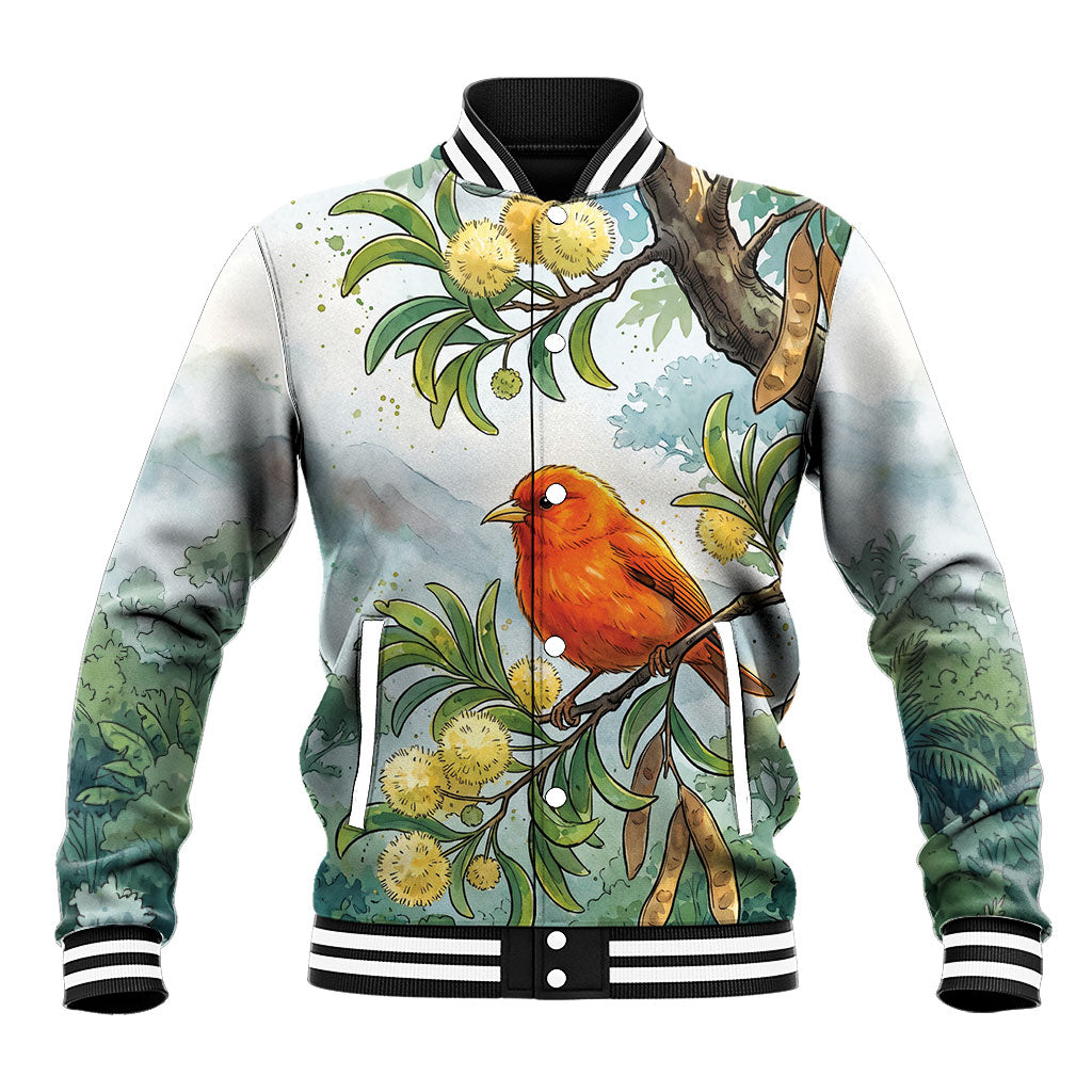 Aloha Hawaii Akepa Koa Tree Watercolor Baseball Jacket