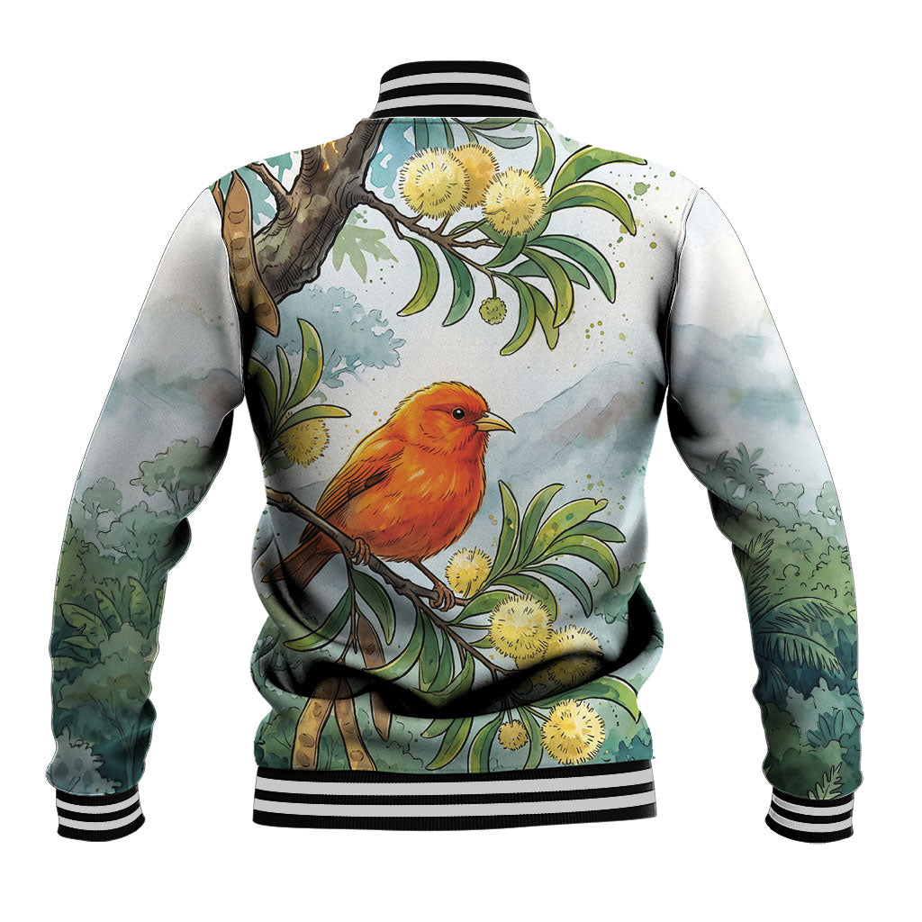 Aloha Hawaii Akepa Koa Tree Watercolor Baseball Jacket