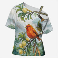 Aloha Hawaii Akepa Koa Tree Watercolor Cross Shoulder Shirt