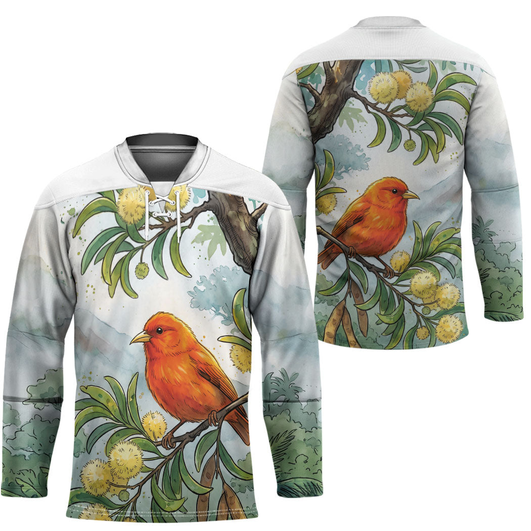 Aloha Hawaii Akepa Koa Tree Watercolor Hockey Jersey