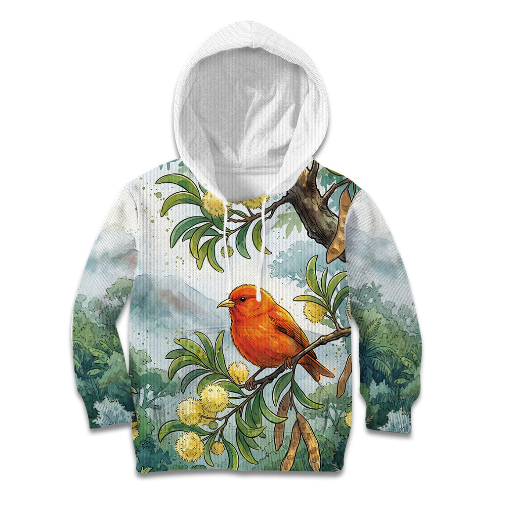 Aloha Hawaii Akepa Koa Tree Watercolor Kid Hoodie