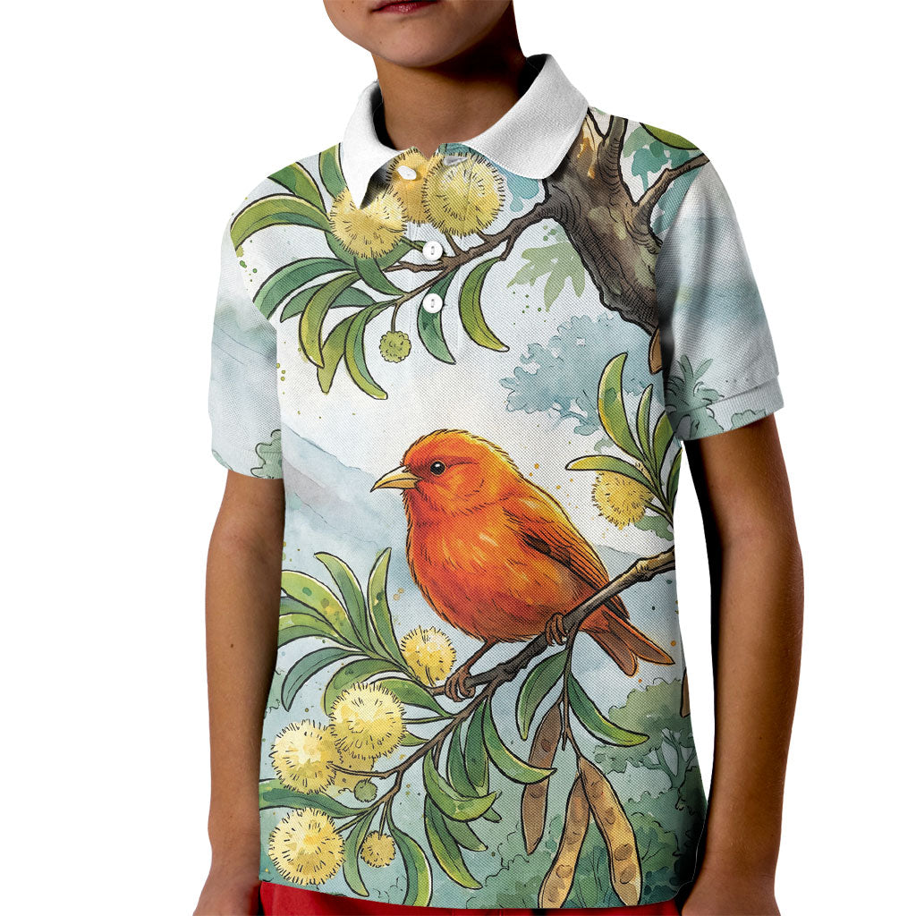Aloha Hawaii Akepa Koa Tree Watercolor Kid Polo Shirt