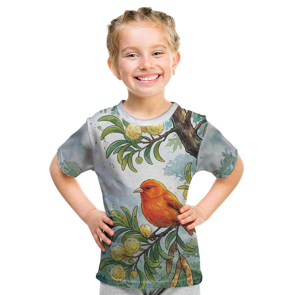 Aloha Hawaii Akepa Koa Tree Watercolor Kid T Shirt