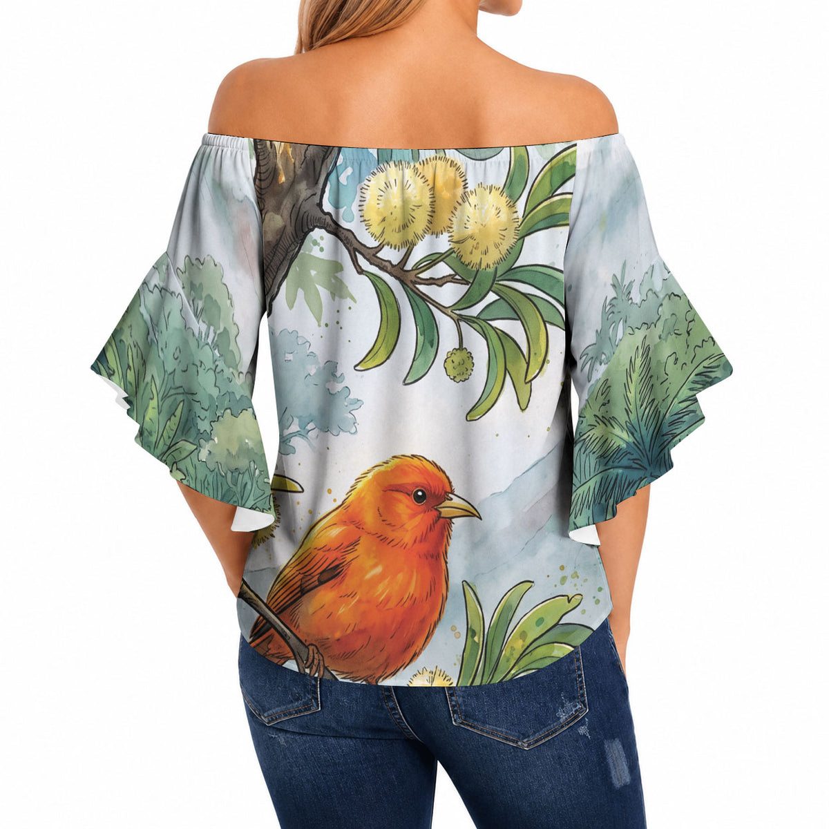 Aloha Hawaii Akepa Koa Tree Watercolor Off Shoulder Wrap Waist Top LT14 - Polynesian Pride