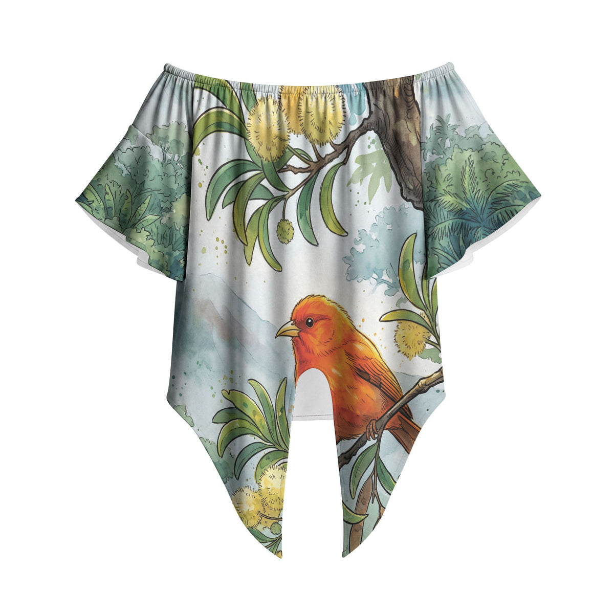 Aloha Hawaii Akepa Koa Tree Watercolor Off Shoulder Wrap Waist Top LT14 - Polynesian Pride