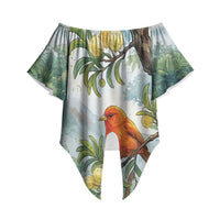 Aloha Hawaii Akepa Koa Tree Watercolor Off Shoulder Wrap Waist Top LT14 - Polynesian Pride