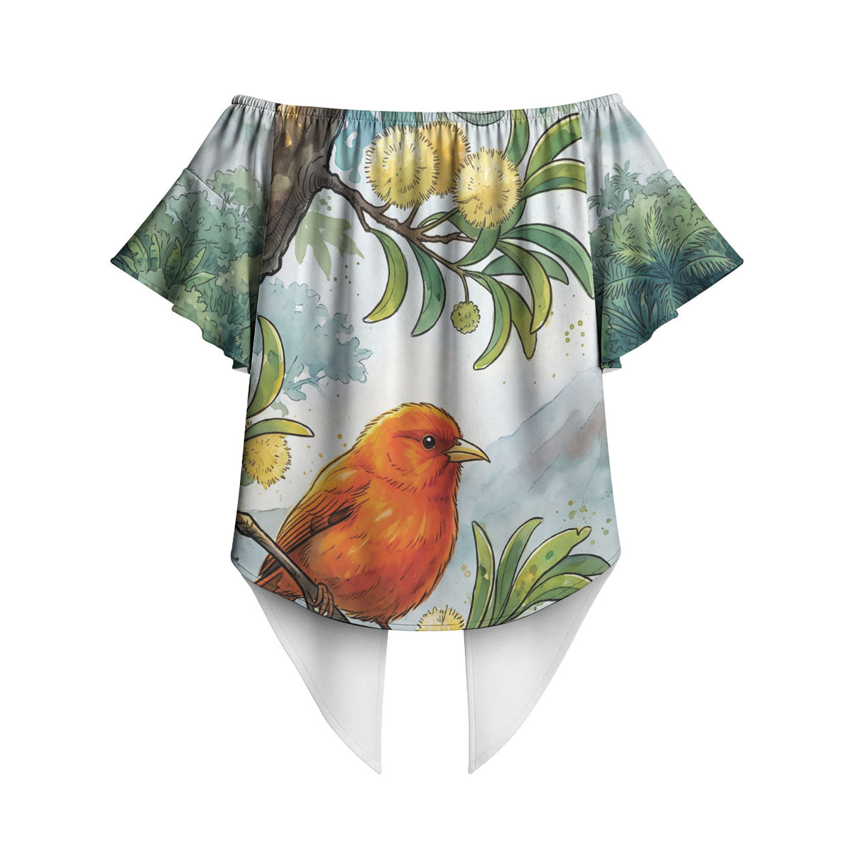 Aloha Hawaii Akepa Koa Tree Watercolor Off Shoulder Wrap Waist Top LT14 - Polynesian Pride