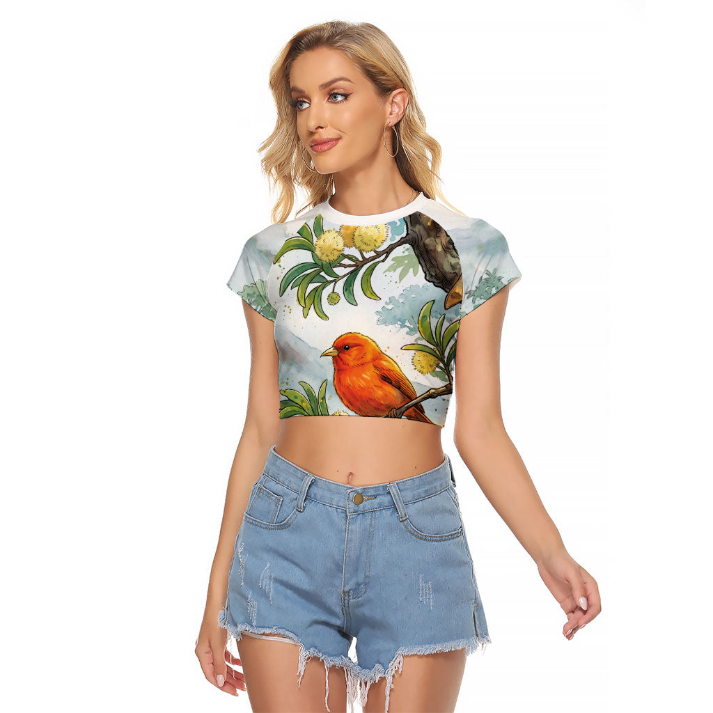 Aloha Hawaii Akepa Koa Tree Watercolor Raglan Cropped T Shirt LT14 Female Watercolor - Polynesian Pride