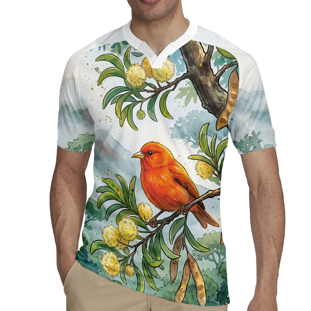 Aloha Hawaii Akepa Koa Tree Watercolor Rugby Jersey LT14 - Polynesian Pride
