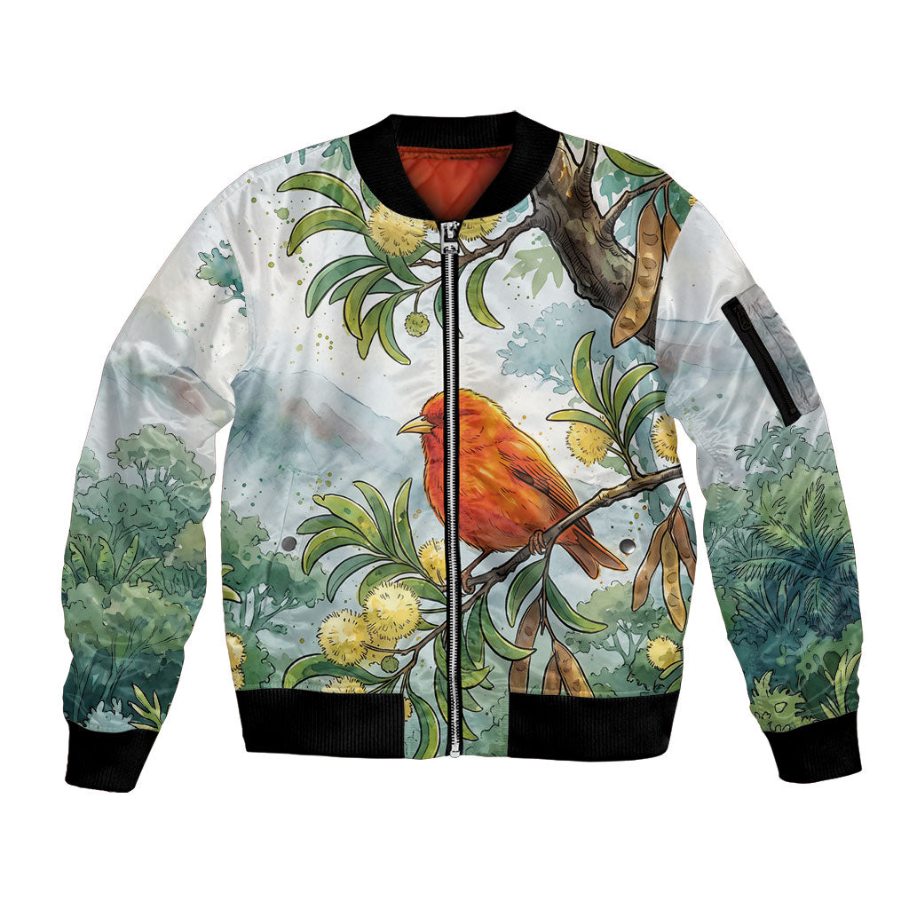 Aloha Hawaii Akepa Koa Tree Watercolor Sleeve Zip Bomber Jacket LT14 Unisex Watercolor - Polynesian Pride