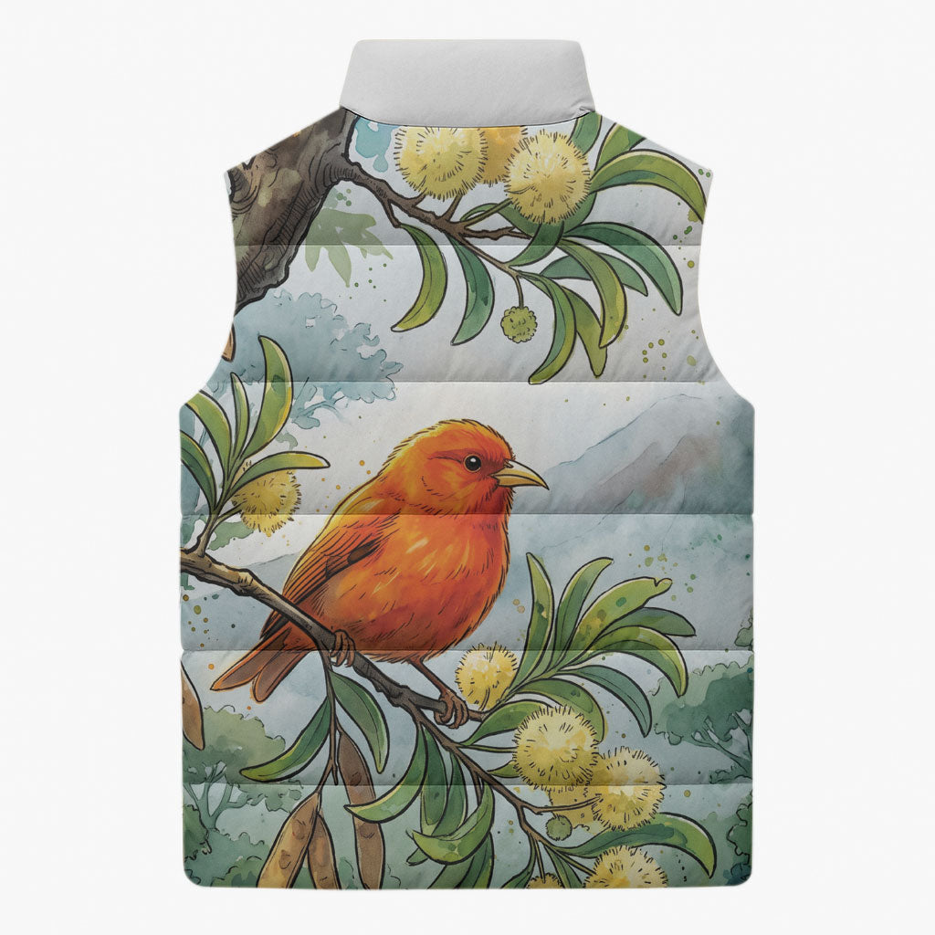 Aloha Hawaii Akepa Koa Tree Watercolor Sleeveless Puffer Jacket LT14 - Polynesian Pride