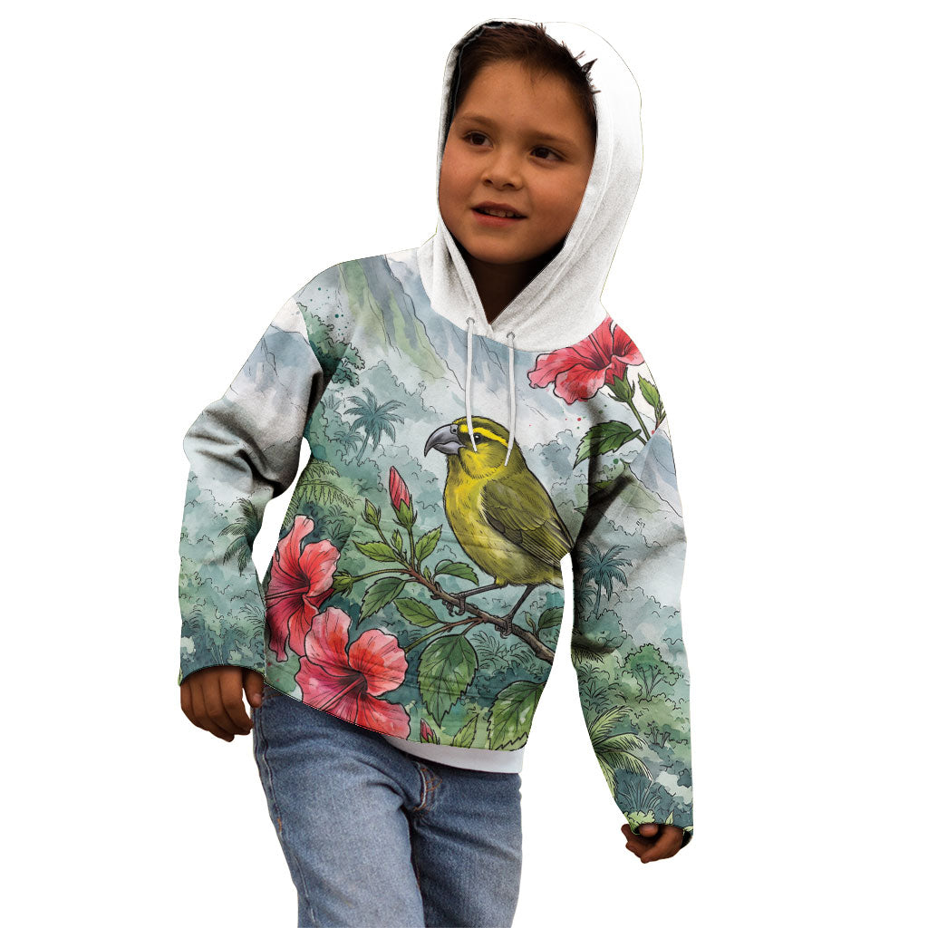 Aloha Hawaii Maui Parrotbill Hibiscus Watercolor Kid Hoodie LT14 - Polynesian Pride