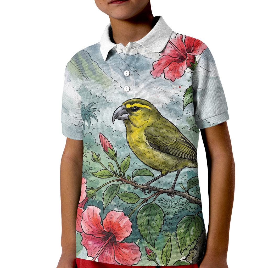 Aloha Hawaii Maui Parrotbill Hibiscus Watercolor Kid Polo Shirt LT14 Kid Watercolor - Polynesian Pride