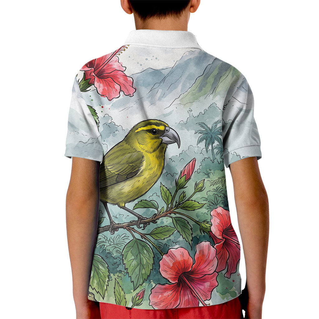 Aloha Hawaii Maui Parrotbill Hibiscus Watercolor Kid Polo Shirt LT14 - Polynesian Pride
