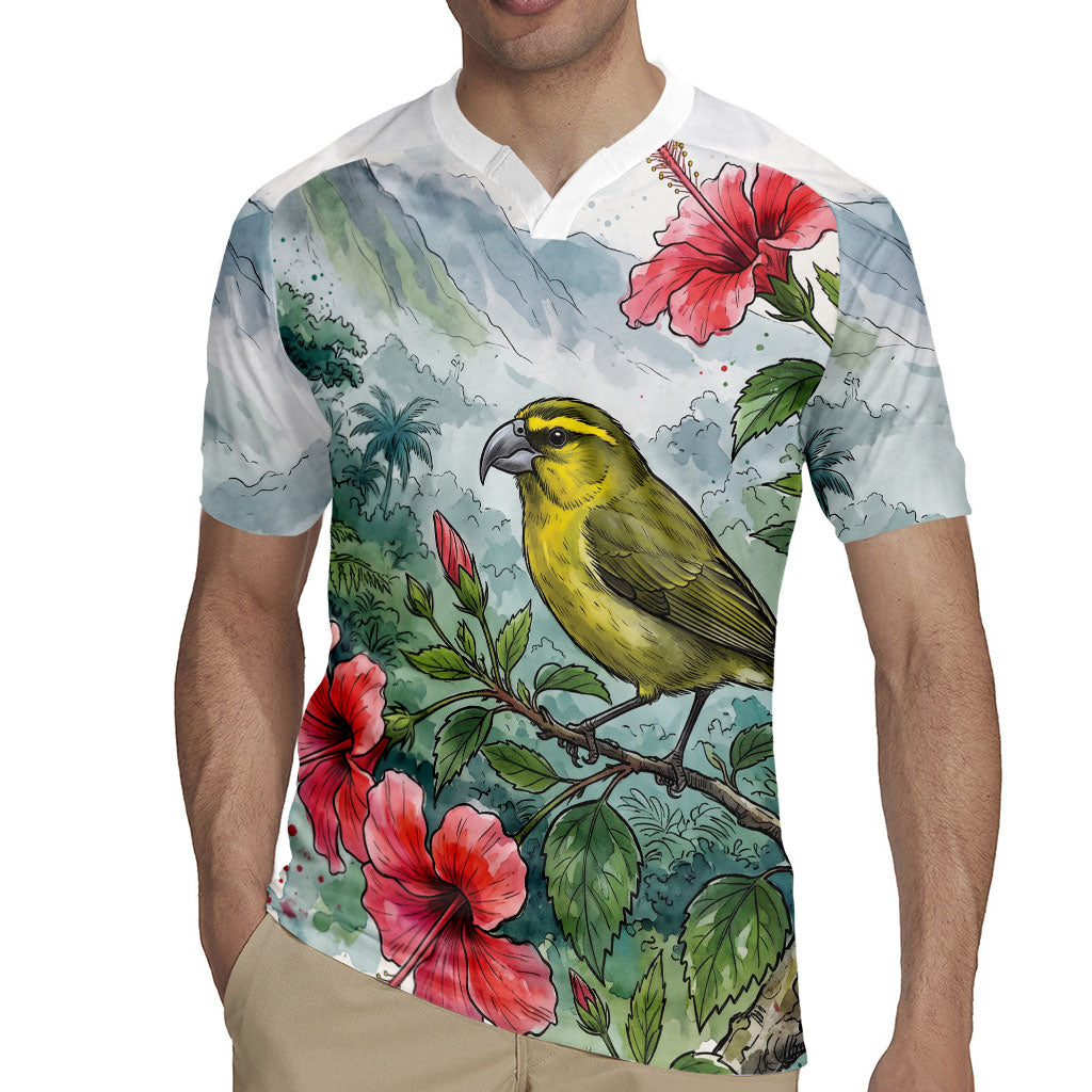 Aloha Hawaii Maui Parrotbill Hibiscus Watercolor Rugby Jersey LT14 - Polynesian Pride