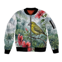 Aloha Hawaii Maui Parrotbill Hibiscus Watercolor Sleeve Zip Bomber Jacket LT14 Unisex Watercolor - Polynesian Pride