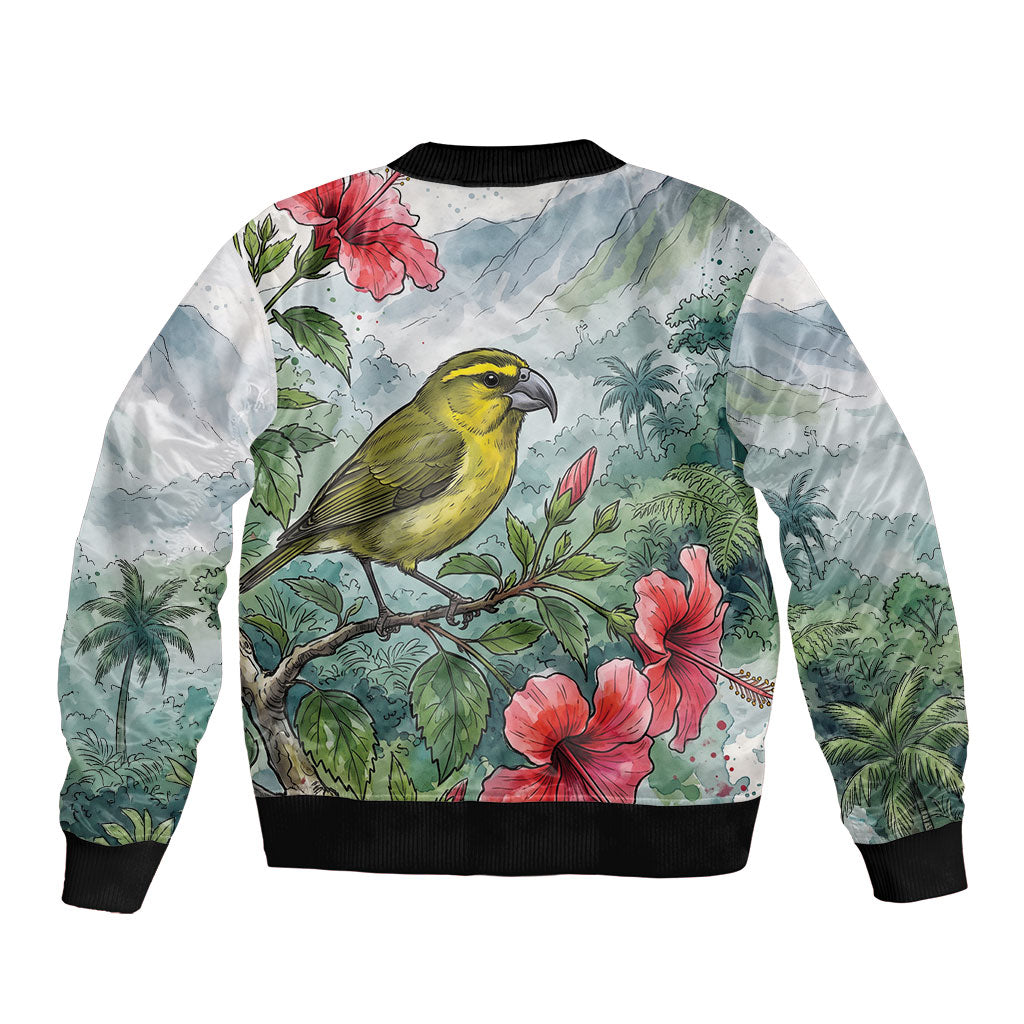 Aloha Hawaii Maui Parrotbill Hibiscus Watercolor Sleeve Zip Bomber Jacket LT14 - Polynesian Pride