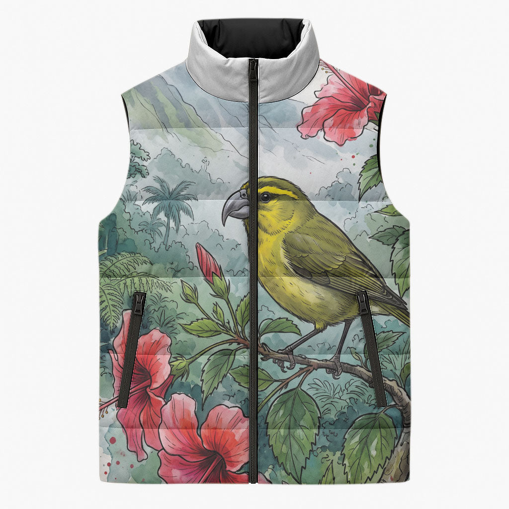 Aloha Hawaii Maui Parrotbill Hibiscus Watercolor Sleeveless Puffer Jacket LT14 Unisex Watercolor - Polynesian Pride