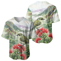 Aloha Hawaii Creeper Ohia Lehua Watercolor Baseball Jersey LT14 - Polynesian Pride