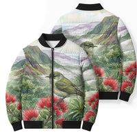 Aloha Hawaii Creeper Ohia Lehua Watercolor Bomber Puffer Jacket