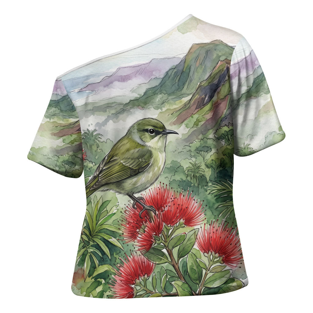 Aloha Hawaii Creeper Ohia Lehua Watercolor Cross Shoulder Shirt LT14 - Polynesian Pride