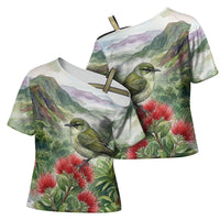 Aloha Hawaii Creeper Ohia Lehua Watercolor Cross Shoulder Shirt LT14 - Polynesian Pride