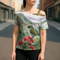 Aloha Hawaii Creeper Ohia Lehua Watercolor Cross Shoulder Shirt LT14 - Polynesian Pride