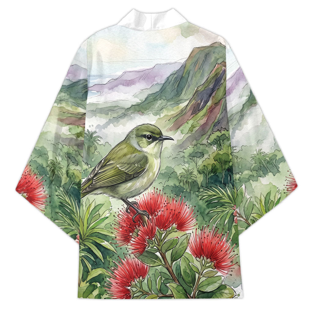 Aloha Hawaii Creeper Ohia Lehua Watercolor Kimono