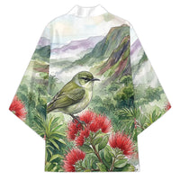 Aloha Hawaii Creeper Ohia Lehua Watercolor Kimono
