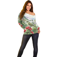 Aloha Hawaii Creeper Ohia Lehua Watercolor Off Shoulder Sweater LT14 - Polynesian Pride