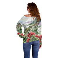 Aloha Hawaii Creeper Ohia Lehua Watercolor Off Shoulder Sweater LT14 - Polynesian Pride