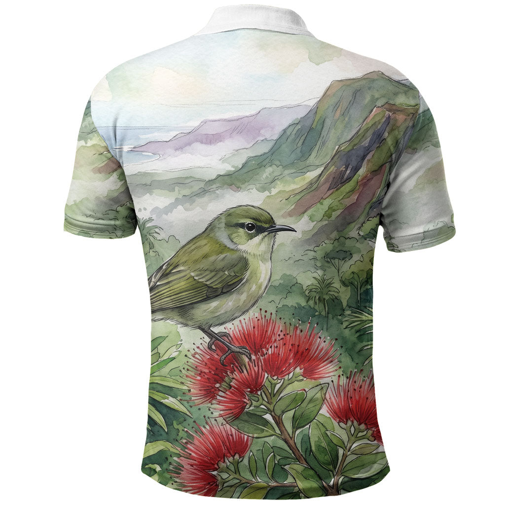 Aloha Hawaii Creeper Ohia Lehua Watercolor Polo Shirt LT14 - Polynesian Pride