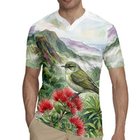 Aloha Hawaii Creeper Ohia Lehua Watercolor Rugby Jersey LT14 - Polynesian Pride